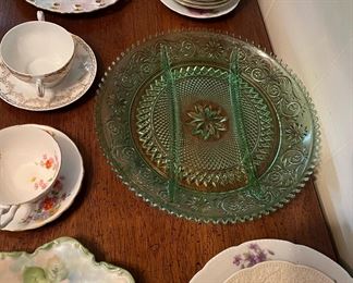 Variety Of China, Vintage Tiara Indiana Glass, Green Sandwich Tray