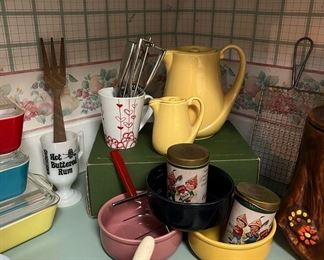 Vintage Fire King , Anchor Hocking Milk Glass with Gold Trim, Dinner Plate and Desert Bowls, Vintage  Yellow Teapot and Creamer with Lid