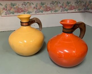 Vintage Yellow, and Orange MCM Bauer Pottery Pitchers