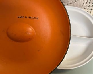 Vintage Orange Descoware Belgium Enamel Cast Iron Baking Dish
