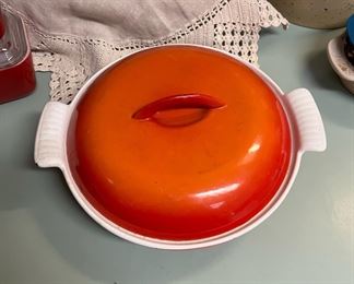 Vintage Orange Descoware Belgium Enamel Cast Iron Baking Dish