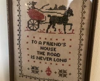 Vintage Framed Completed Cross Stitch Pattern
