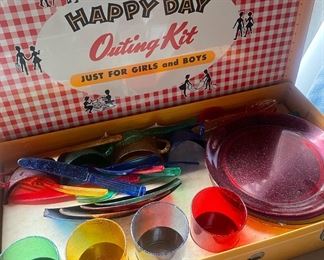 Vintage 1950's Happy Day Outing Kit, Picnic Set for Children