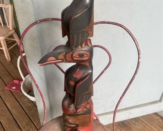 Carved Wood Totem Pole, Vintage Metal Heart Lawn Chair