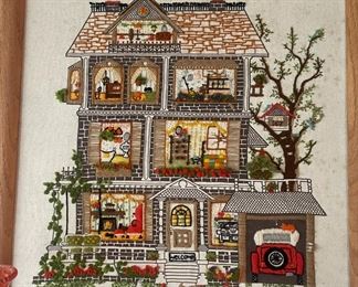 Framed Vintage Sunset Stitchery Crewel Embroidery Kit, The House On Elm Street