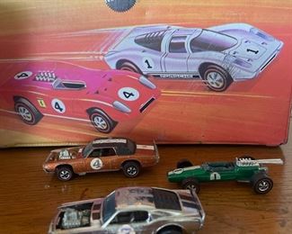 1969 Hot Wheels Redline Silver Mustang, Boss Hoss from Hong Kong, 1969 Hot Wheels Brabham Repco F1, 1969 Hot Wheels Redline TNT Bird