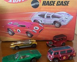 Pink 1969 Hot Wheels Redline Bomb Bus, Green 1969 Hot Wheels Redline Dodge Charger, Lime Green 1968 Hot Wheels Redline Splittin' Image, Rose 1968 Hot Wheels Redline '31 Ford Woodie