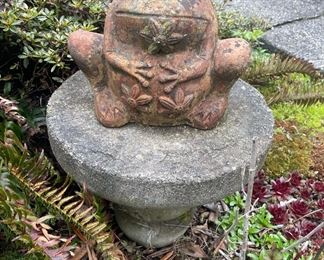 Terracotta Frog Planter, Cement Stand