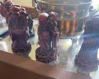 Chinese Feng Shui, Three Wise Men, Antique Brass Cauldron