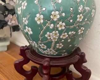 Vintage Botanical Asian CachePot with Stand