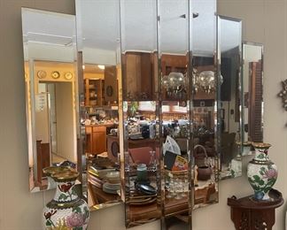 Panel Mirror, Asian Floral Vases