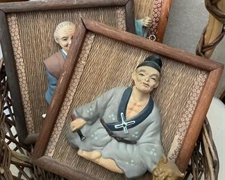 3 Japanese Vintage Ucagco, Framed Ceramic Figurines