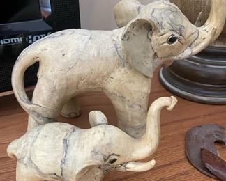 Marbleized Clay Elephant Mom and Baby