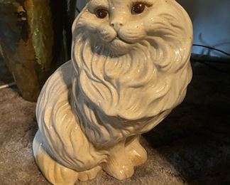 Vintage Mid Century Modern White Ceramic Persian Cat 