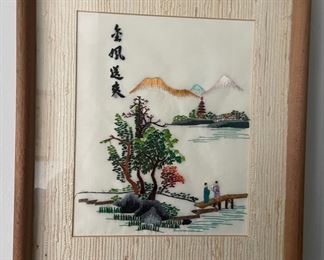 Framed Vintage Asian Silk Embroidery