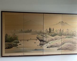Four Panel Hand Painted Japanese Artwork