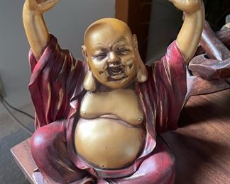 Sitting Laughing Buddha, Holding Bowls - Resin