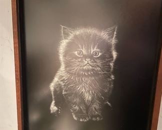 Framed Artwork, Portrait of Cat