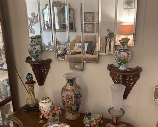 Variety of Asian Cloisonne Vases, Seven Panel Mirror