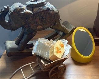 Intricate Design Elephant Rocker Decor, Mini Fairy Garden Wheel Barrow