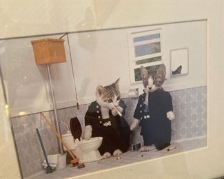 Framed Picture of Kittens Smoking