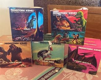 Vintage 1971 Aurora Prehistoric Scenes - Flying Reptile, Giant Bird, Cave Bear, Cave