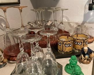 Wine Glasses, Pair Owl Themed Whiskey Glasses