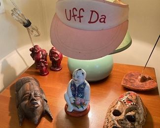 Two Hand Carved and Painted African Masks, 1970s Porcelain - Happy Buddha Figurine