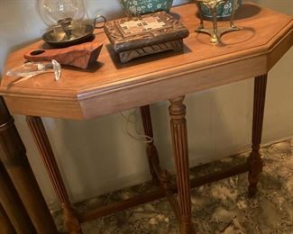 Brass Candlestick Lamp, Small End Table, Ornate Carved Trinket Box