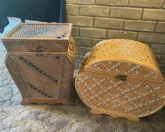 Two Rattan Lidded Basket with Latch