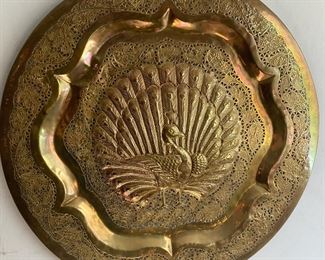 Vintage Wall Hanging Brass Peacock Dish