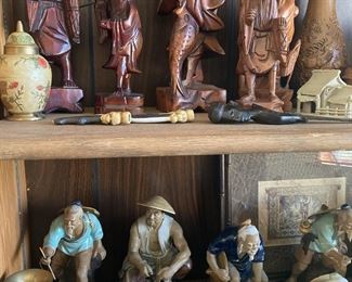 Mixture of Asian Figurines, Brass Vase