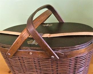 Antique Tin Lined Hawkeye Insulated Wicker Picnic Basket