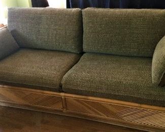 Rattan and Upholstered Love Seat