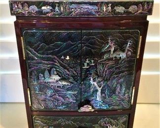 Asian Mother of Pearl Moon Egrets in Flight Ducks Jewelry Box