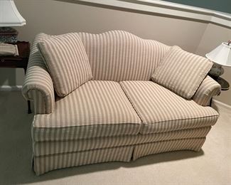 White and Gray Striped Loveseat