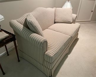 White and Gray Striped Loveseat