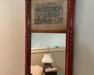 Antique Wall Mirror with Lithograph
