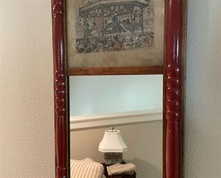 Antique Wall Mirror with Lithograph