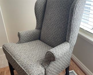 Gray Upholstered Wing Back Chair