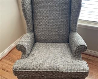 Gray Upholstered Wing Back Chair
