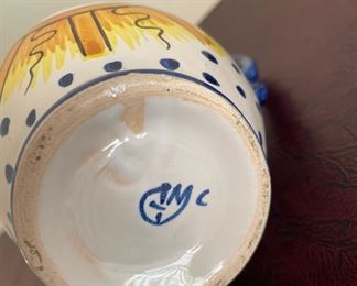 Ceramic Pitcher with Sun Design and Blue Accents