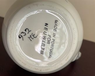 White and Blue Floral Design Porcelain Pitcher, Made in Portugal