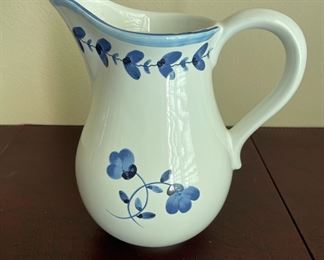 R.B. Bernarda White and Blue Floral/Laurel Pitcher, Made in Portugal