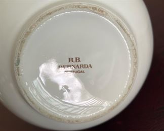 R.B. Bernarda White and Blue Floral/Laurel Pitcher, Made in Portugal