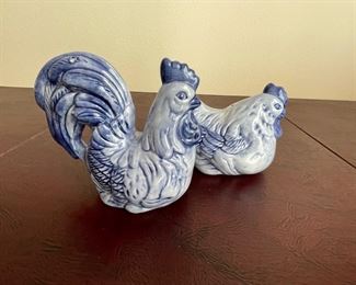 Mid Century Modern Ceramic Rooster and Chicken