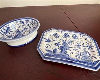 Blue and White Decorative Plate and Trinket Dish