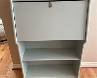 Matte Gray and White Ornate Trim Secretary Desk