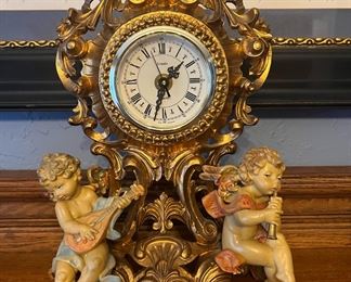 Italian Uranio Brass Mantle Clock with Cherubs