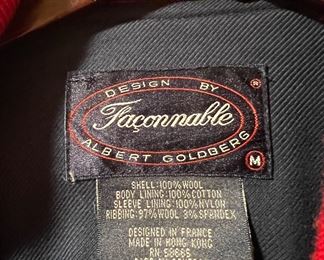 Red Bomber Jacket by Faconnable, 100% Wool